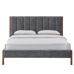 Exton Upholstered Platform Queen Bed in Dark Gray Fabric