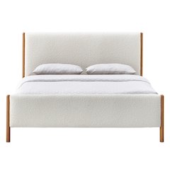 Liana Upholstered Platform Queen Bed in White Boucle Fabric
