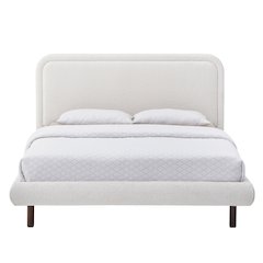 Beverly Upholstered Platform Queen Bed in White Boucle Fabric