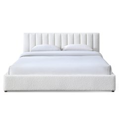 Jaxon Upholstered Platform King Bed in White Boucle Fabric