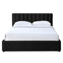 Jaxon Upholstered Platform Queen Bed in Black Boucle Fabric