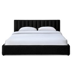 Jaxon Upholstered Platform King Bed in Black Boucle Fabric