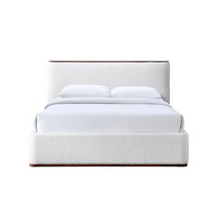 Aspen Upholstered Platform Queen Bed in White Cream Boucle Fabric