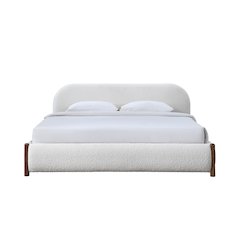 Valencia Upholstered Platform King Bed in White Cream Boucle Fabric