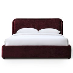 Chloe Upholstered Platform Queen Bed in Burgundy Fabric