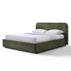 Chloe Upholstered Platform Queen Bed in Moss Green Fabric