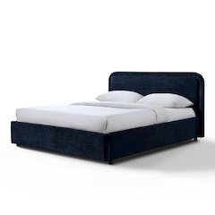 Chloe Upholstered Platform Queen Bed in Blue Fabric