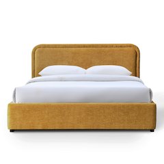 Chloe Upholstered Platform Queen Bed in Gold Fabric