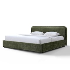 Chloe Upholstered Platform King Bed in Moss Green Fabric