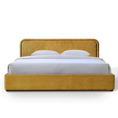 Chloe Upholstered Platform King Bed in Gold Fabric