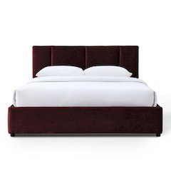 Venice Upholstered Platform Queen Bed in Burgundy Fabric