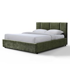 Venice Upholstered Platform Queen Bed in Moss Green Fabric