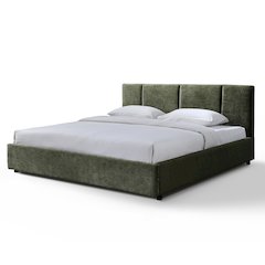 Venice Upholstered Platform King Bed in Moss Green Fabric