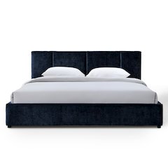 Venice Upholstered Platform King Bed in Blue Fabric