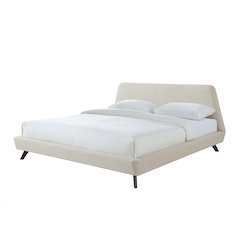 Henry Wood and Fabric Upholstered King Platform Bed in Beige