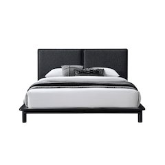 Nord Queen Size Wood Platform Bed in Black Frame and Black Boucle