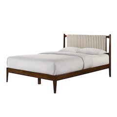Ella Wooden Queen size Platform Bed in Walnut and Beige