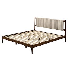 Ella Wooden King size Platform Bed in Walnut and Beige