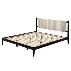 Ella Wooden King size Platform Bed in Black and Beige