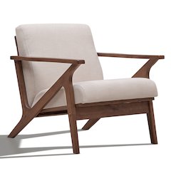 Zola Solid Wood and Fabric Upholstered Accent Armchair in Walnut/Beige