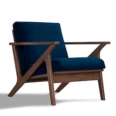 Zola Solid Wood and Velvet Upholstered Accent Armchair in Blue