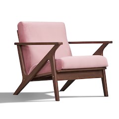 Zola Solid Wood and Velvet Upholstered Accent Armchair in Blush Pink