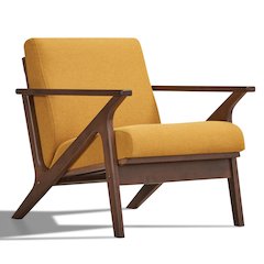 Zola Solid Wood and Fabric Accent Armchair in Walnut and Mustard