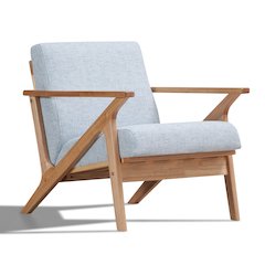 Zola Solid Wood and Fabric Accent Armchair in Oak and Light Blue