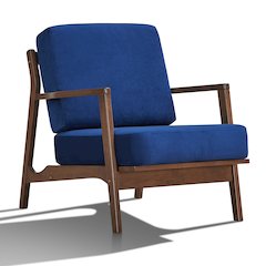 Jasper Solid Wood and Velvet Upholstered Accent Armchair in Blue