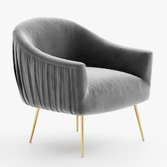 Julia Velvet Upholstered Accent Armchair with Gold Legs in Gray
