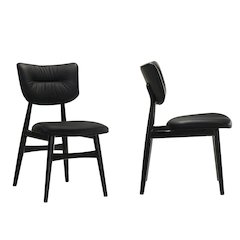 Joss Solid Wood Leather Dining Chairs in Black (Set of 2)