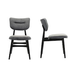 Joss Solid Wood Dining Chairs in Gray Fabric Upholstery (Set of 2)