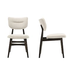 Joss Solid Wood Dining Chairs in Oatmeal Fabric Upholstery (Set of 2)