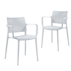 Cleo Arm Resin Patio Dining Chair in White - (Set of 2)