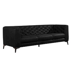 Havana 90" Mid Century Modern Tufted Genuine Leather Sofa in Black