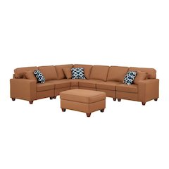 Shayle Artificial Leather Modular Sectional With Ottoman - Beige