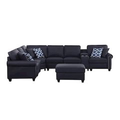 Artificial Leather Modular Sectional Sofa with ottoman and cupholder console