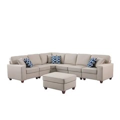 Shayle Artificial Leather Modular Sectional With Ottoman - Brown