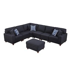 Shayle Artificial Leather Modular Sectional With Ottoman - Black