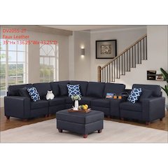 Artificial Leather Modular Sectional With Ottoman And Cupholder Console - Black