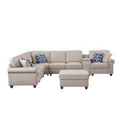 Artificial Leather Modular Sectional Sofa with ottoman and cupholder console