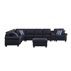 Ella Faux Leather Modular Sectional Sofa with ottoman and cupholder console