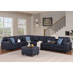 Artificial Leather Modular Sectional With Ottoman And Cupholder Console - Black