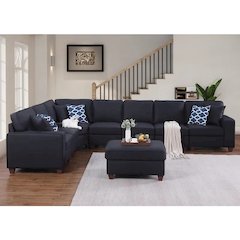 Shelaine Artificial Leather Modular Sectional With Ottoman - Black