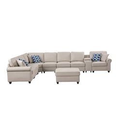 Ella Faux Leather Modular Sectional Sofa with ottoman and cupholder console