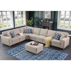 Shelaine Artificial Leather Modular Sectional With Ottoman - Brown