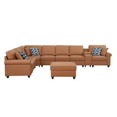 Ella Faux Leather Modular Sectional Sofa with ottoman and cupholder console