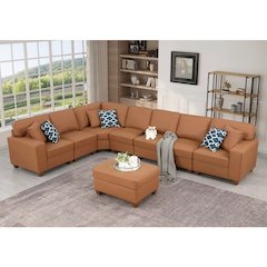 Shelaine Artificial Leather Modular Sectional With Ottoman - Beige