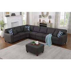 Devion Furniture 8-Piece Upholstered Fabric Sectional with Ottoman in Gray
