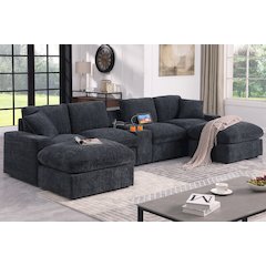 Bonaira Modular Sectional With Cupholder Console - Dark Gray Chenille